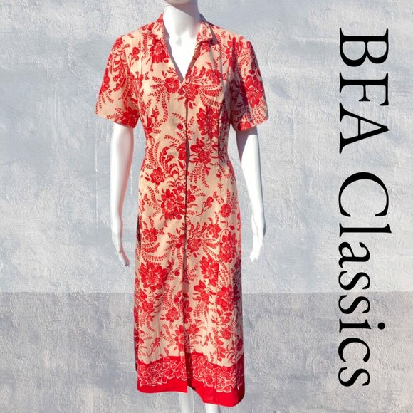 BFA Classics | Vintage Floral Dress | Red | EUC | 12 - Picture 1 of 9